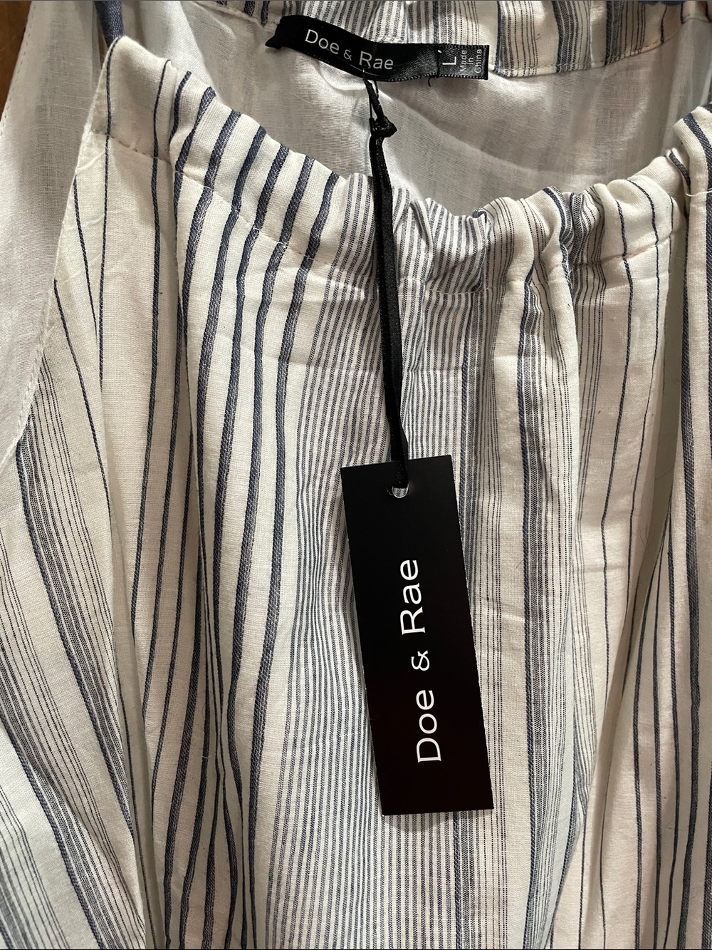 Doe & Rae Light Gray Striped Tie-Shoulder Dress - Picture 6 of 7